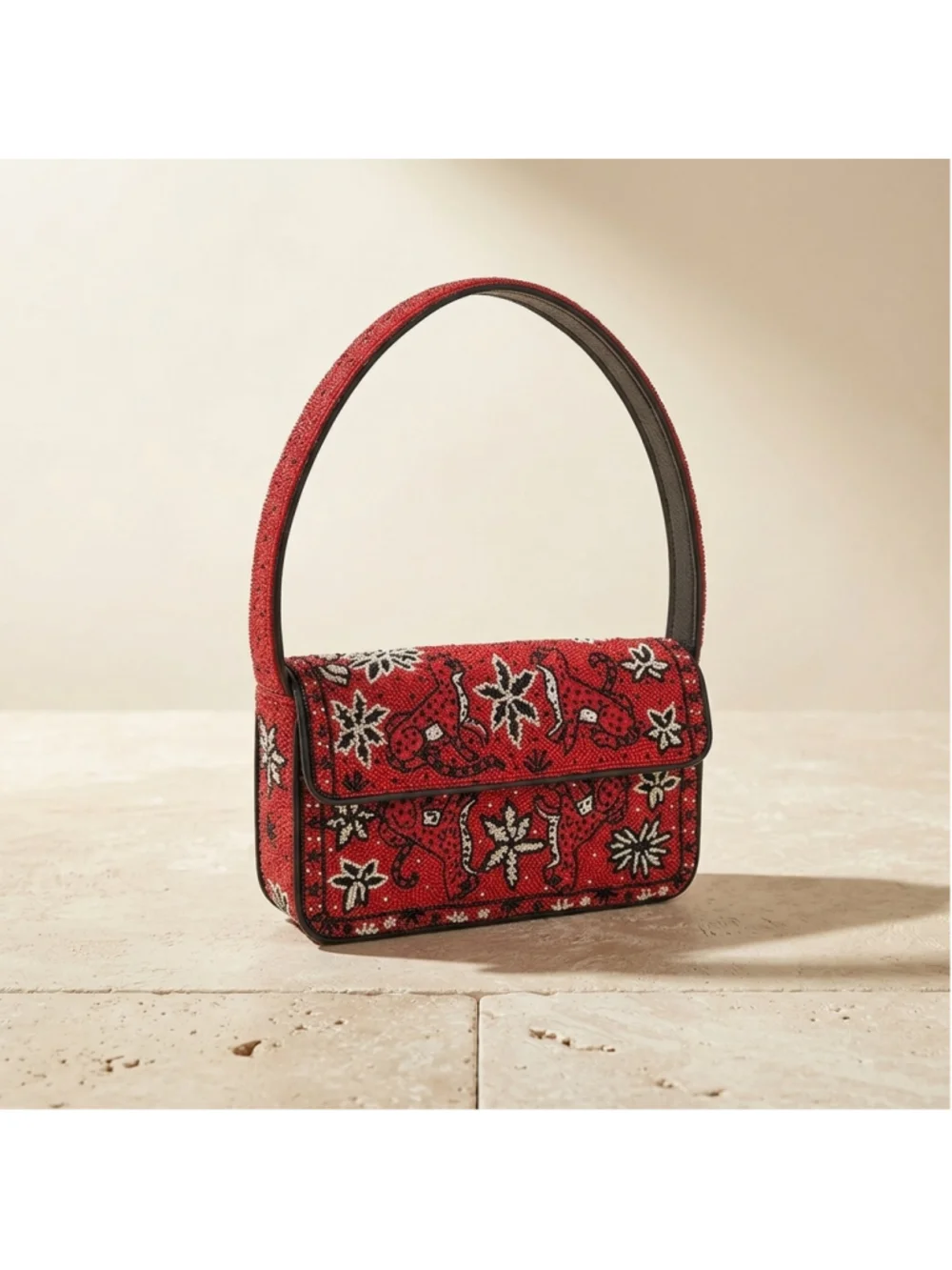 America & Beyond Leopard Scarf Beaded Shoulder Bag